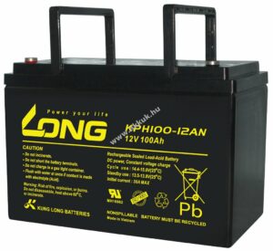 Ólom akku Long (Kung Long) típus KPH100-12AN 10-12 év élettartam 12V 100Ah csatlakozó: M6