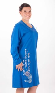Női pamut hosszú ujjú hálóing Angela - námořnická modrá; 3XL Vienetta