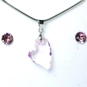 Aura rózsaszín Swarovski kristályos ékszerszett - Ferde szív 17 mm