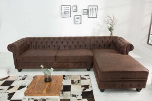 CHESTERFIELD barna bőr sarokülőgarnitúra