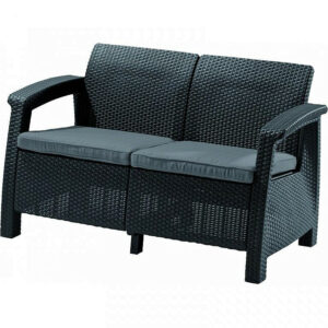 Kerti rattan kanapé 2 üléses CORFU pad (antracit) DEO1
