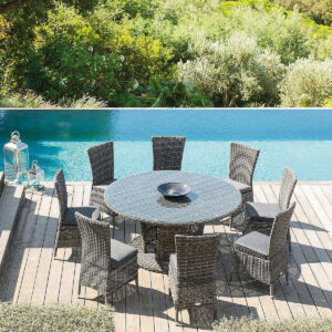 Rattan étkezőkészlet BORNEO 1 + 8 (szürke)