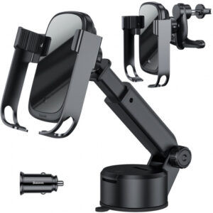 Baseus 5in1 autós telefontartó Qi + autós töltő + 2 rögzítő + kábel Micro USB
