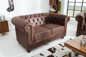 CHESTERFIELD 2 párnás vintage hasított bőr kanapé
