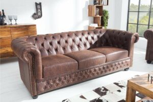 CHESTERFIELD 3 párnás vintage hasított bőr kanapé