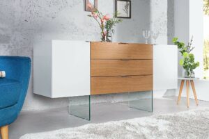 ONYX fehér és tölgy üveg komód 160cm