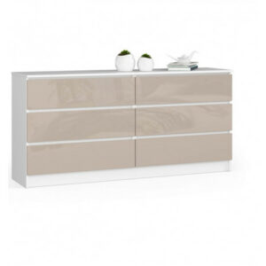 Komód K160 6SZ fényes cappuccino / fehér Akord