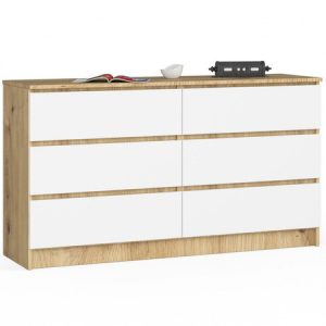 Komód K140 6SZ - kézműves tölgy/fehér Akord