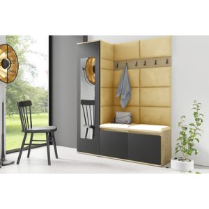 Előszoba fal EMI 14 Sárga Artisan tölgy / Fekete Signal-butor