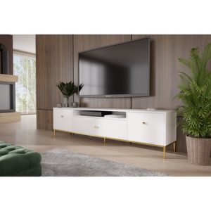 Televizní stolek RTV Mell 180 cm -  zlaté nohy Bílá Furniture