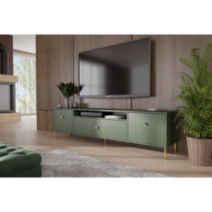 Televizní stolek RTV Mell 180 cm -  zlaté nohy Zelená Furniture