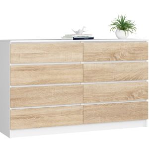 Komód K160 8SZ - fehér/sonoma tölgy Akord