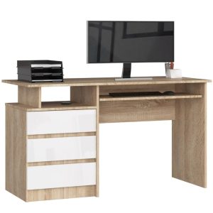 Számítógép asztal CLP 135 cm - sonoma tölgy/fehér fényes Akord